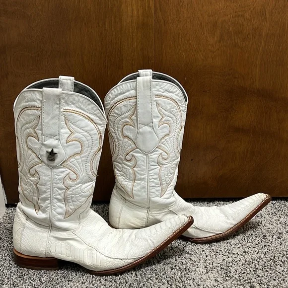 Los Altos Women’s Cowboy Boots Genuine Ostrich 3X Toe White Boots - Picture 2 of 10